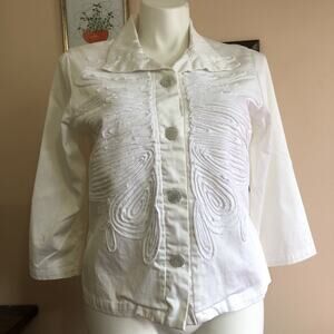 Vintage Great Cavalier By St. Paul White Jacket Large Artsy 3/4 Sleeve Button